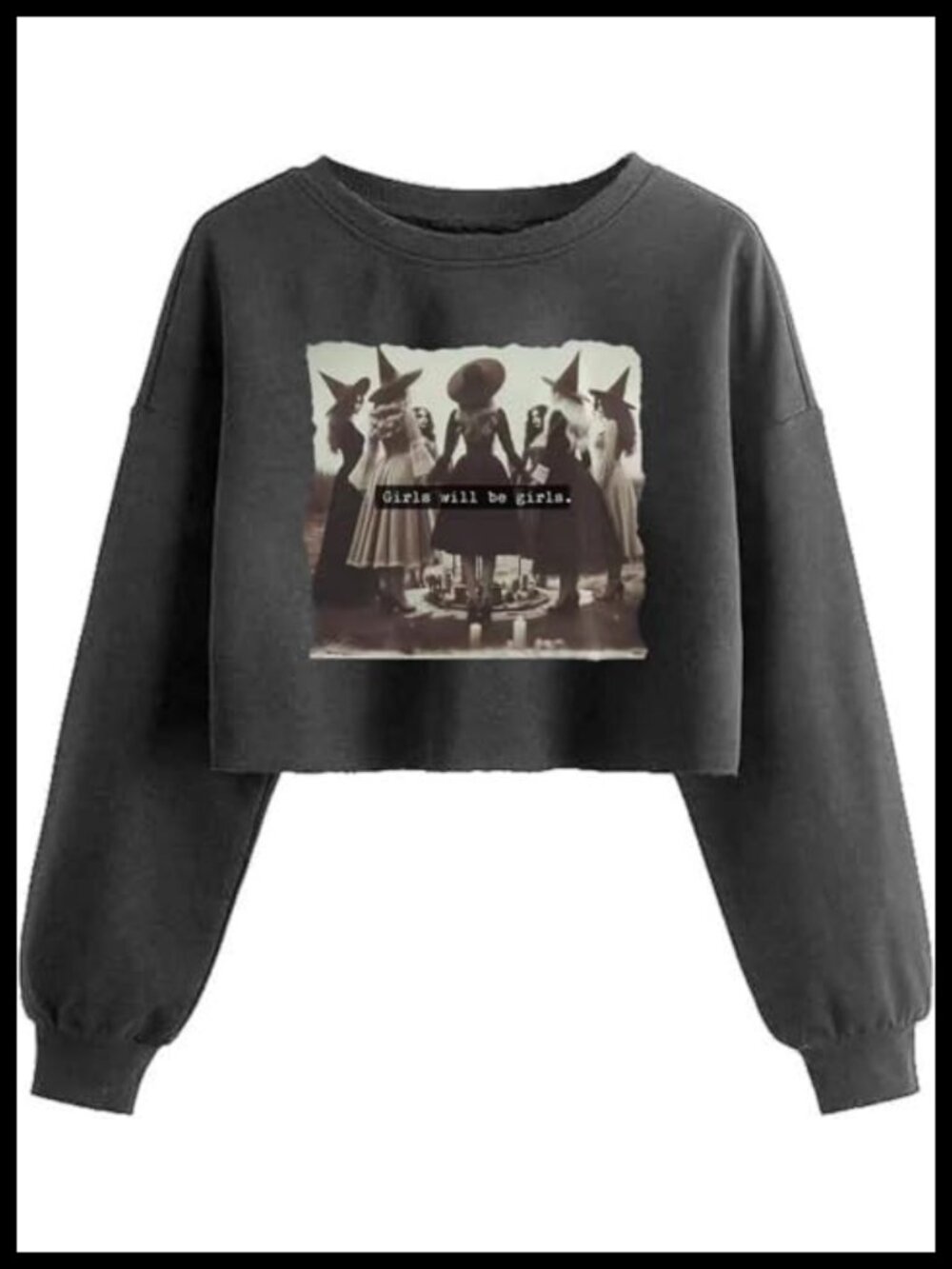 Women's Halloween Graphic Cropped Pullover Sweatshirt Cotton Blend